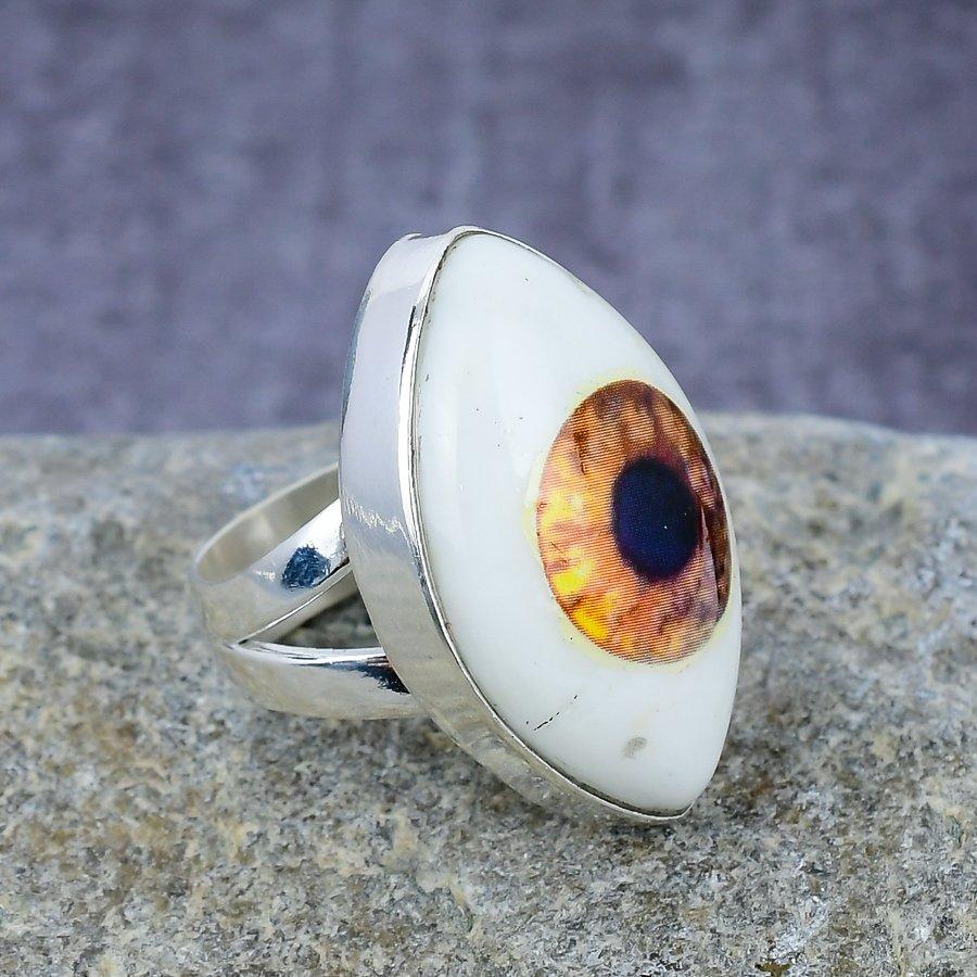 White Evil Eye Gemstone Handmade 925 Sterling Silver Ring Jewelry For Her