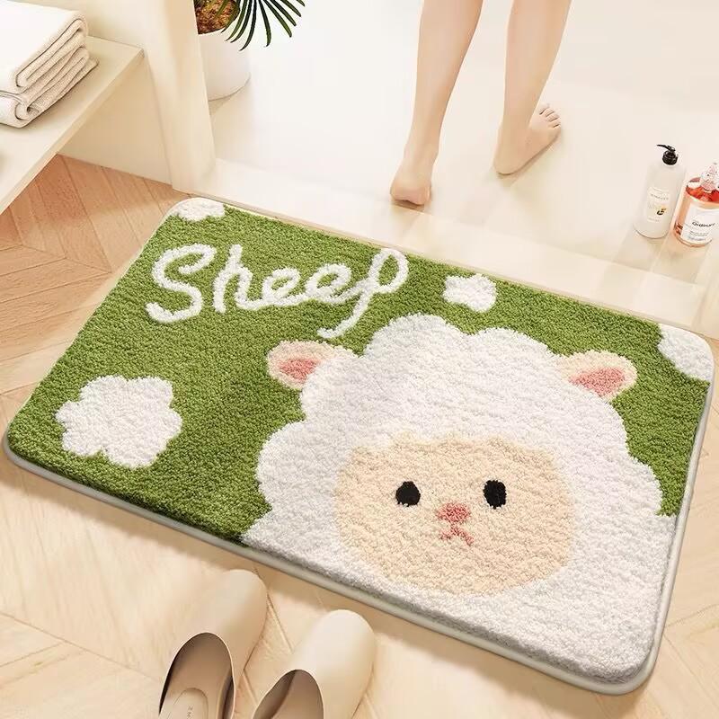 Soft Faux Wool Bath Mat With Cartoon Frog Design Non-Slip Absorbent Floor Rug Bathroom Bedroom