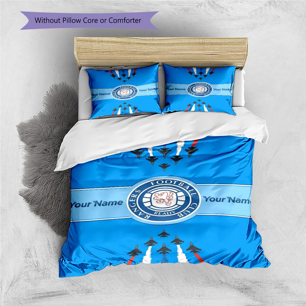 Custom Name Rangers Football Club Bedding,Quilt Set Quilt Cover Pillowcase Home Birthday Gift (1 * Duvet Cover + 2 * Pillowcase, Without Core)