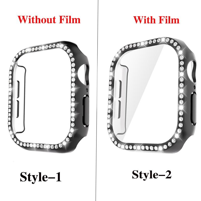 Glass+Diamond Cover For Apple Watch Case 46mm 42mm Bling Bumper Protector for iWatch Series 11 10 46 42mm Watch Case
