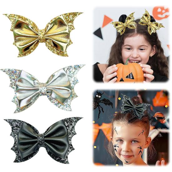 2/6Pcs Halloween Hair Clips Bat Wing Design Shiny Hairpin Women Girls Cosplay Costume Hair Accessories