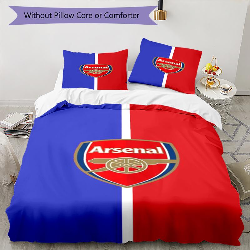 3pcs Arsenal Football Club Bedding Set Duvet Cover Closure Includes 1 Duvet Cover & 2 Pillowcases, Soft and Comfortable for All Seasons.
