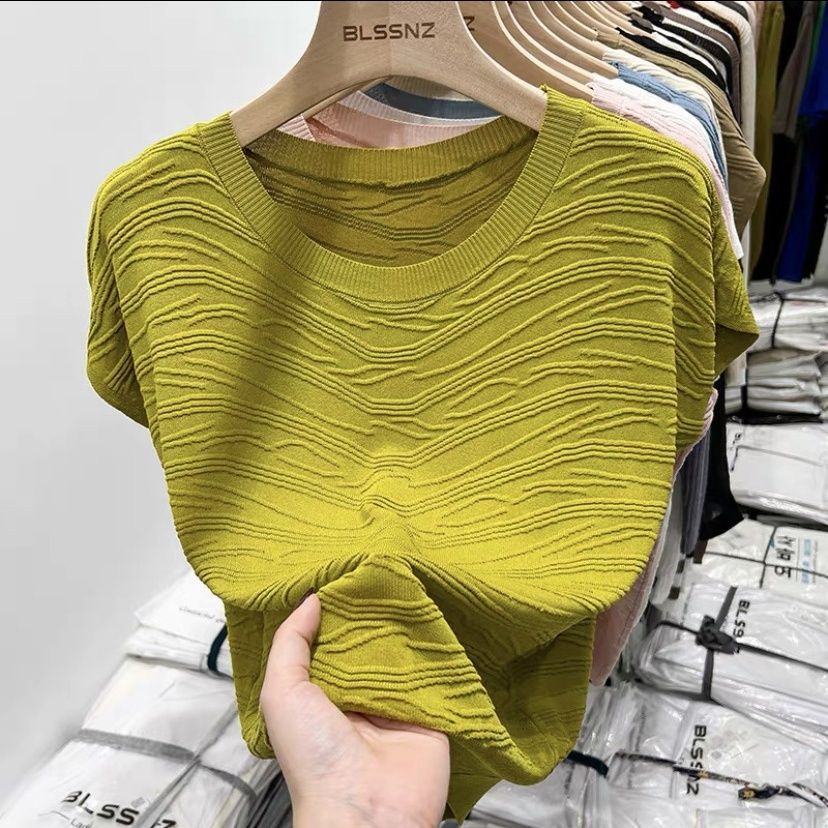 Tricoturi cu mâneci scurte Vară pentru femei Nou Top Slim Fit La modă Versatil Tricou Femei