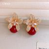 New Year's red zircon flower pendant earrings exquisite earrings earrings women