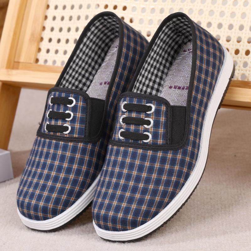 Spring New Elastic Casual Women's Cloth Shoes Plaid Cloth Cotton Cloth One-pedal Flat-bottomed Lazy Canvas Shoes
