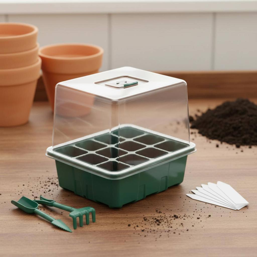 12 Compartment Sprouting Tray High See-Through Lid 12 Compartment Plant Germination Tray Mini Greenhouse Germination Kit Clear