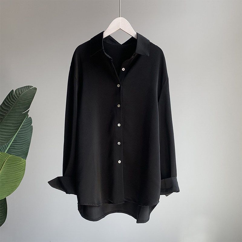 Fashionable Loose Fit French Style Women's Shirt for Spring Solid Blouse