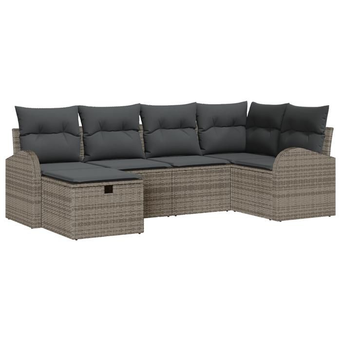 VidaXL Ensemble de canapé de jardin 6 pièces avec coussins gris en poly rattan 3359078