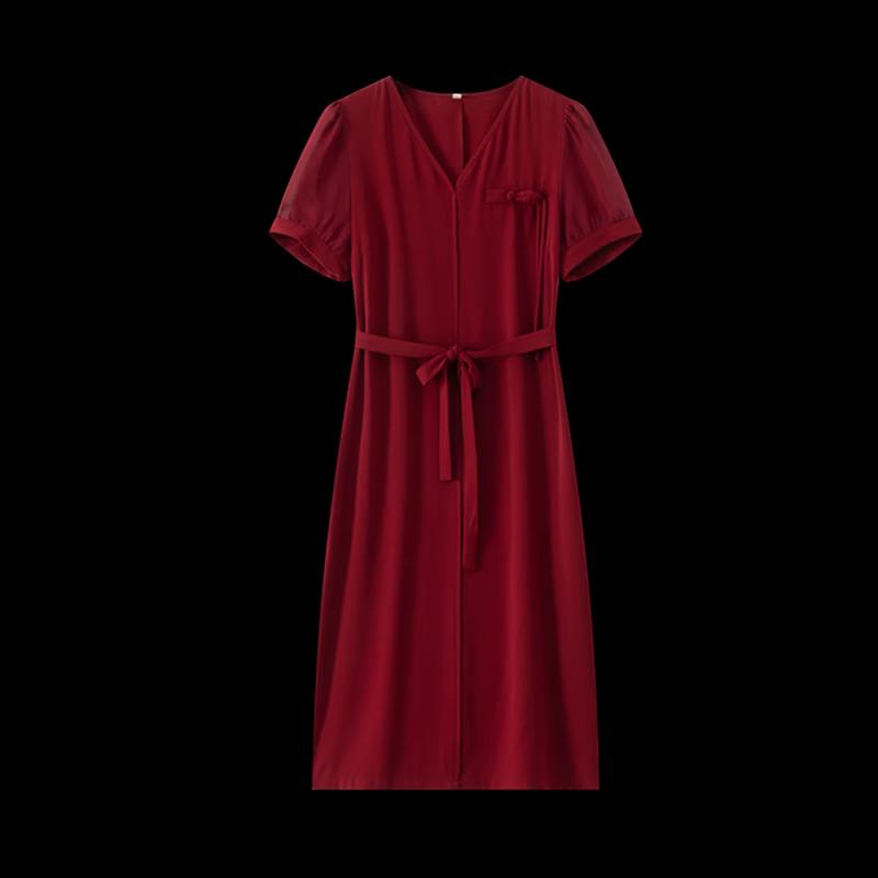 Sanpowa V-Neck Chiffon A-Line Midi Dress