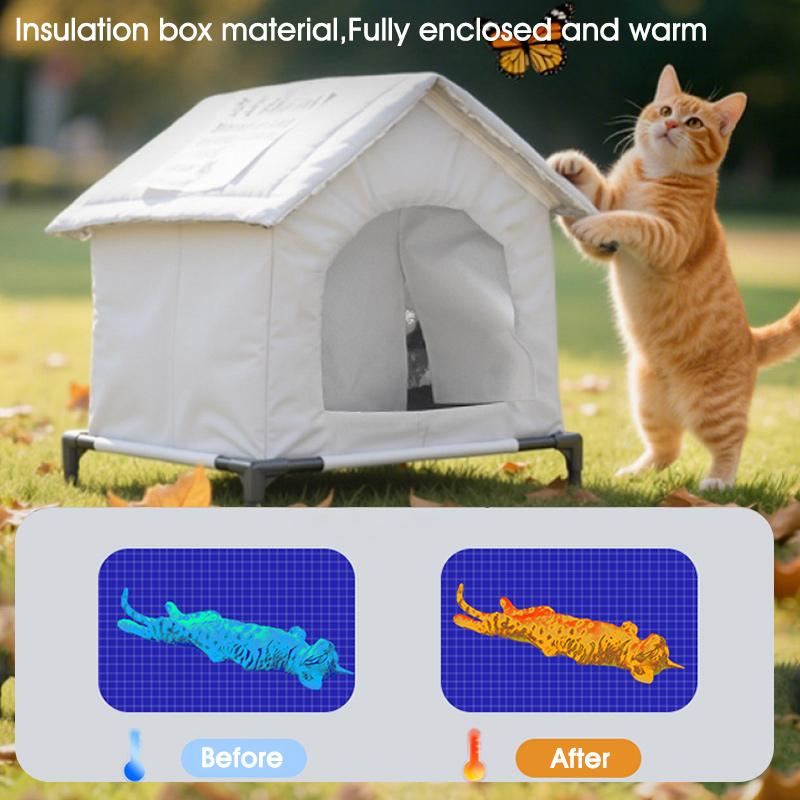 Stray Cat Dog House Waterproof Elevated Kitty Pet House Pad Outdoor Winter Warm Pet Cave Washable Weatherproof Cat Shelter