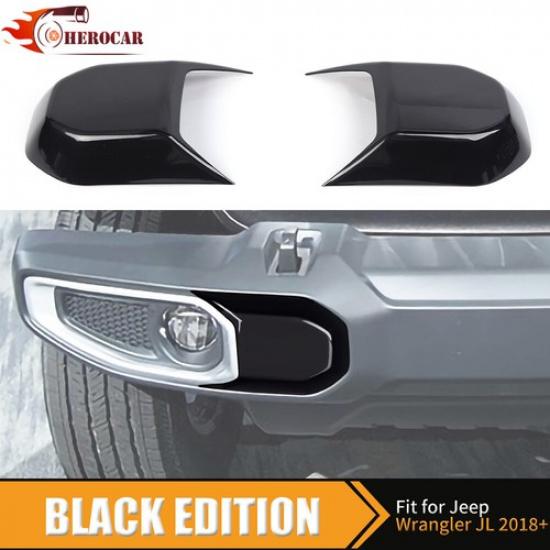 2PCS Front Bumper Trim Cover Gloss Black Exterior For Jeep Wrangler JL JT 2018+
