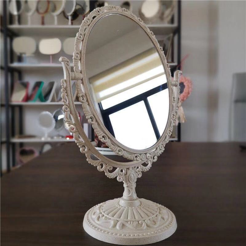 Specchio da Trucco Ovale Stile Europeo Vintage Specchio da Trucco Rotante a 360 Gradi Specchio da Trucco da Scrivania Decorazione per la Casa Regalo