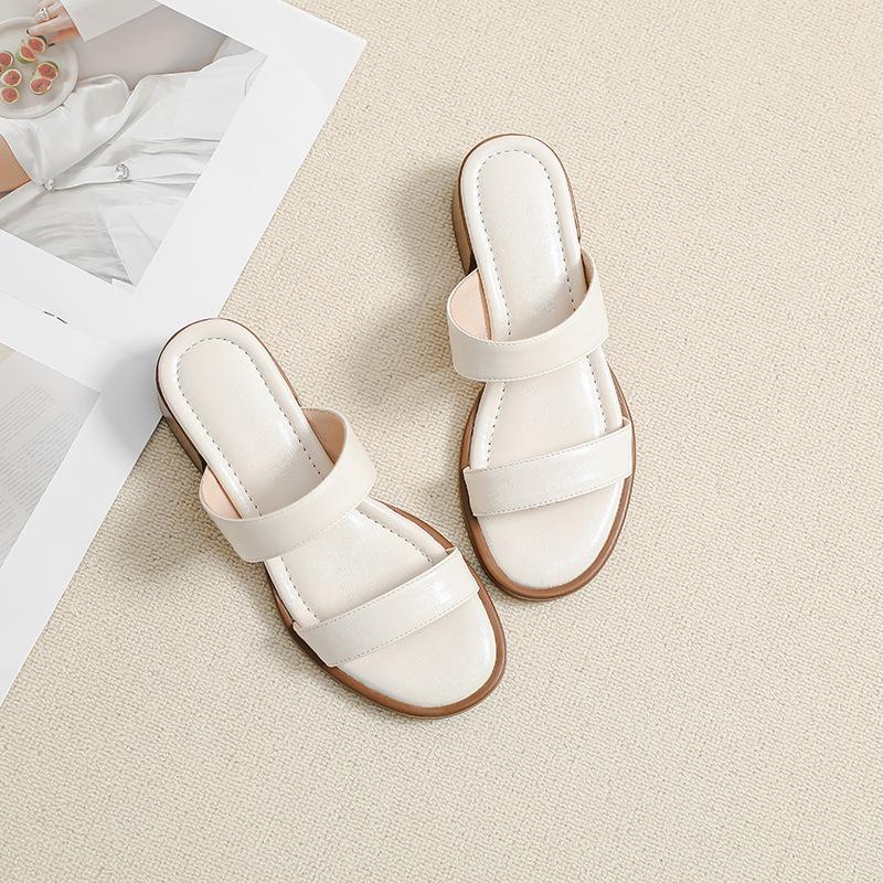 

Французские ретро летние новые шлепанцы на толстом каблуке и мягкой подошве, без усталости, на среднем каблуке и уличные сандалии 35