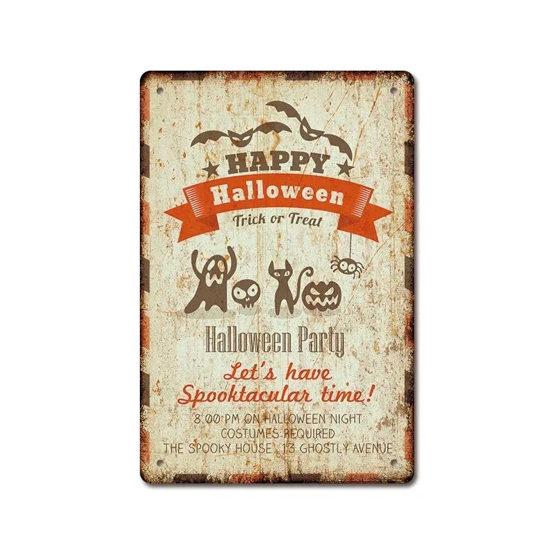 Halloween Festival Decor Plaques Kitchen Home Garage Wall Tin Sign Vintage Art Metal Signs Trick Or Treat Pumpkin Plate Poste