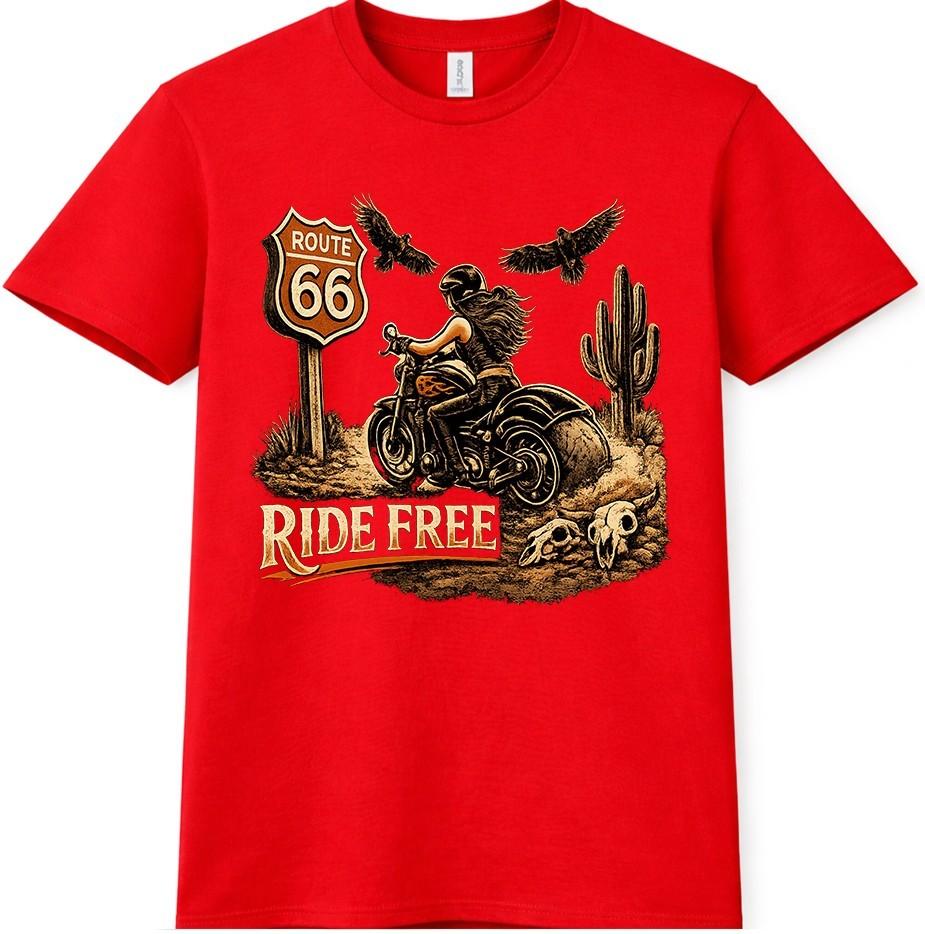 Route 66 Biker T Shirt Motorcycle Rider Vintage Road Trip Graphic Tee Unisexs Unisex S