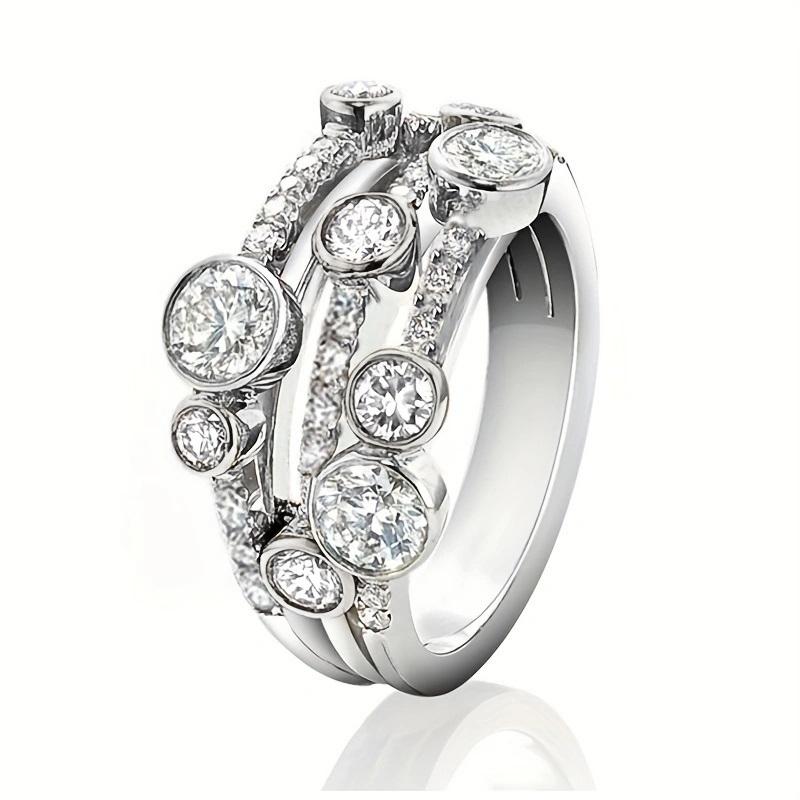 Huitan Hollow Design Women Ring with Shiny Round Cubic Zirconia for Party Trendy Accessories Personality Daily Delicate Jewelry