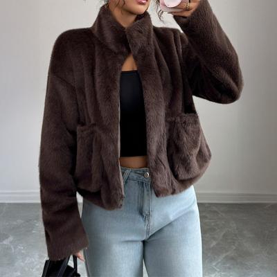 Elegant and Fashionable Sweater Coat for Women Autumn and Winter Stand Collar Short Warm Coat
