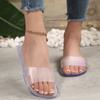 Fashion crystal transparent sandals female summer new jelly bottom beach one word drag outside wear seaside female sandals
