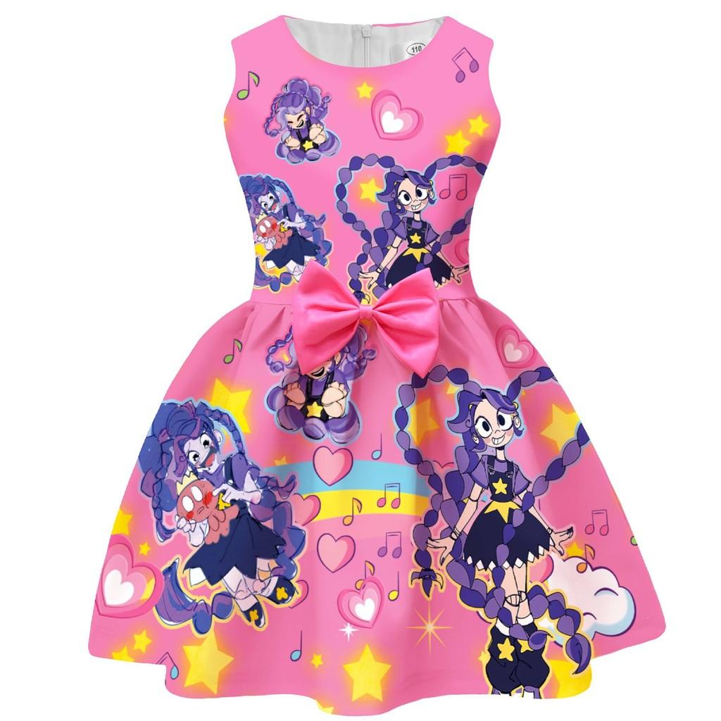 94268 Kids Girls Lily Lovebraids Print Bow Cartoon Dress 100cm