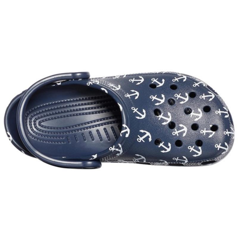 Crocs Classic Clog Nautical Print Hole Sandals Dark Blue