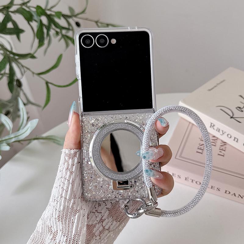 Koreanische Glitzer Süße Handyhülle Für Samsung Galaxy Z Flip 8 7 6 5 Z Flip7 Flip6 Flip5 Hülle Mit Ständer Halter Kette Hüllen Funda