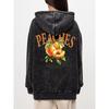 Cotton Woman Washed Hoodies Fresh Peaches Delivered Daily Printed Streetwear Oversize Pocket Warm Pullover Clothes
