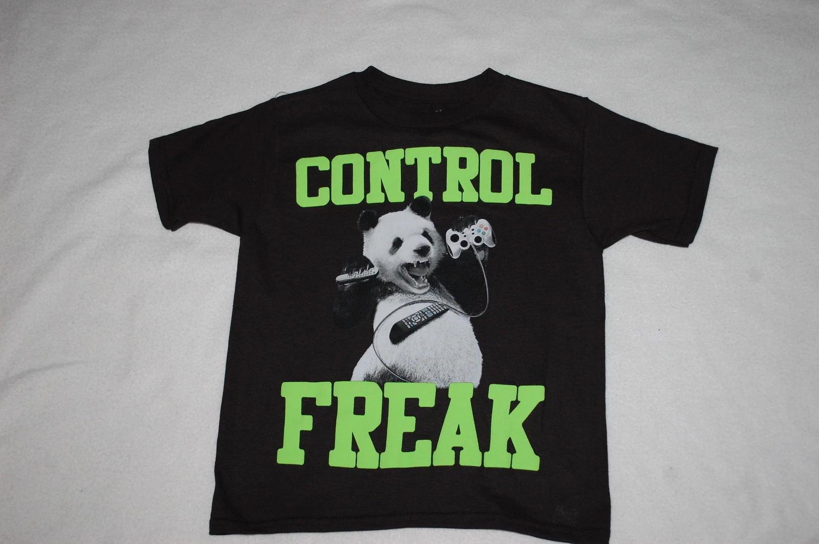 

Boys S/S Black Tee Shirt CONTROL FREAK Angry Panda Bear VIDEO & TV Remote XS 4-5 100