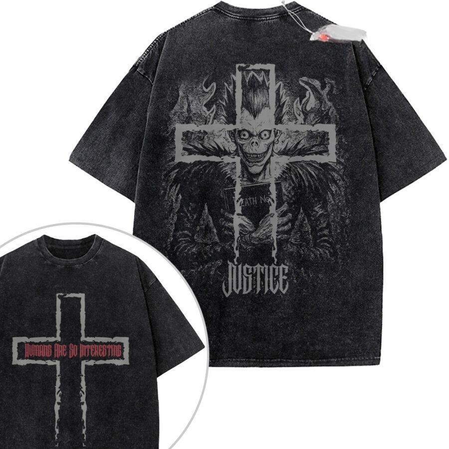 Death Note Vintage Loose Washed Tshirt personality Clothes Suitable for all seasons Retro Fashion Streetwear Trendy Couples tee