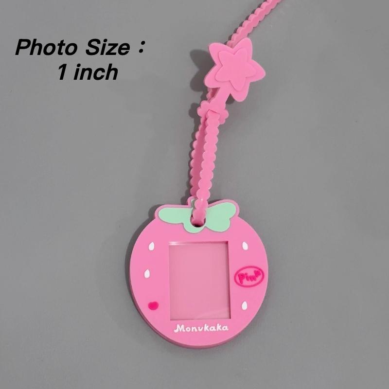 

Милые мини силиконовые фоторамки для 1-дюймовых K-pop идол аниме карточек, мультяшный пудинг, держатель для фотокарточек, цепочка, защитный чехол земляничный
