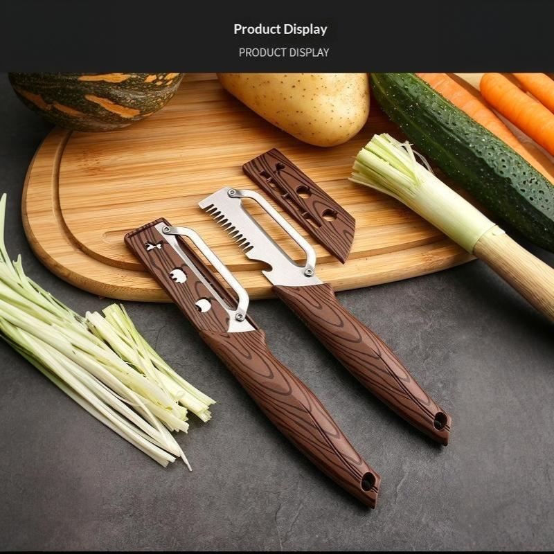 Multifunctional Vegetable Peeler With Sharp Stainless Steel Blade Wood Grain Handle For Kitchen Fruit Potato Peeling