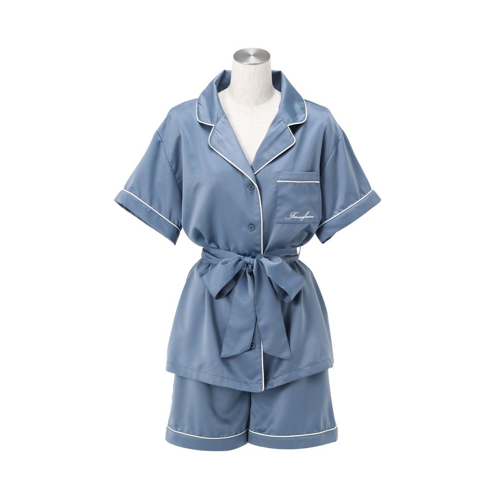 Francfranc Hyaluronic Acid-Processed Logo Embroidered Short-Sleeve Pajamas, Blue, 2025 Model, Loungewear/Relaxation Wear, Top and Bottom Set