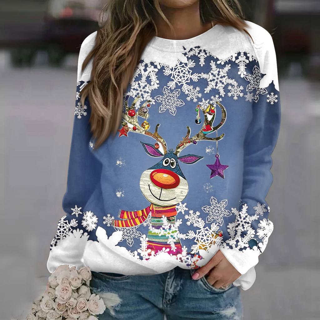 Dámské topy s kulatým výstřihem Bavlna Dámská Ležérní móda Potisk Dlouhý rukáv Svetr s výstřihem Halenka