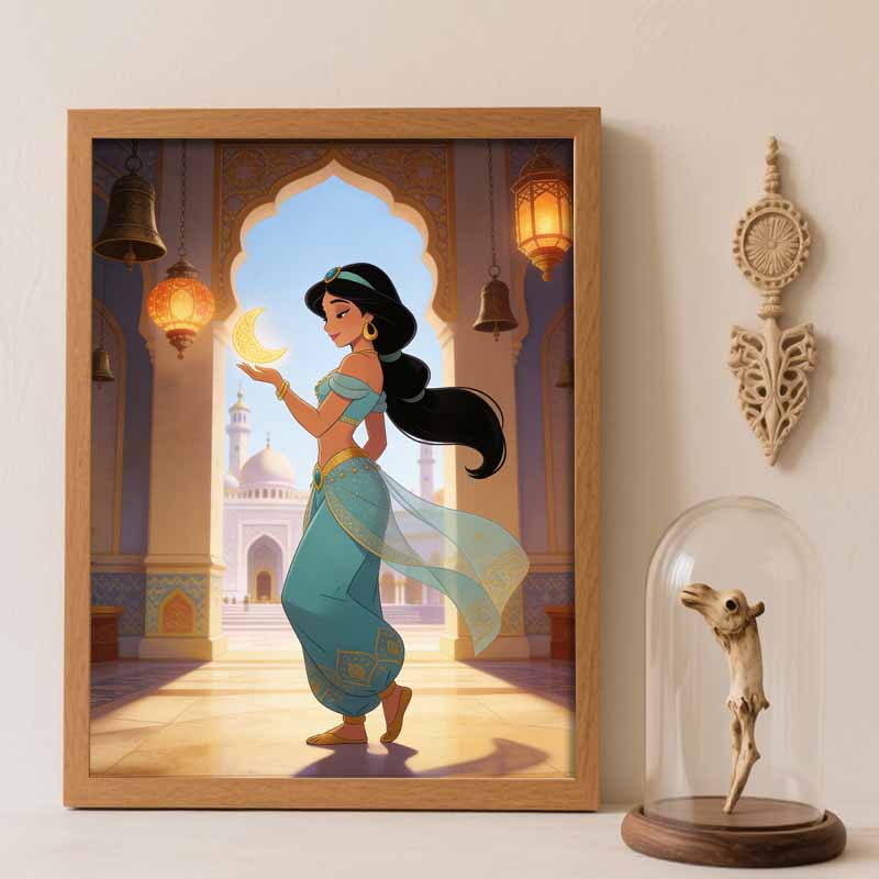 Disney Diamond Art Painting Kit 5D Jasmine Crescent Moon Dot Art Kit Home Wall Decor Round 20x30cm