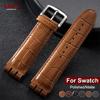 Matte Genuine Cowhide Watch Band for Swatch YOS440 449 401 447 Bamboo Embossed Leather Watch Strap for Men Business Wristband
