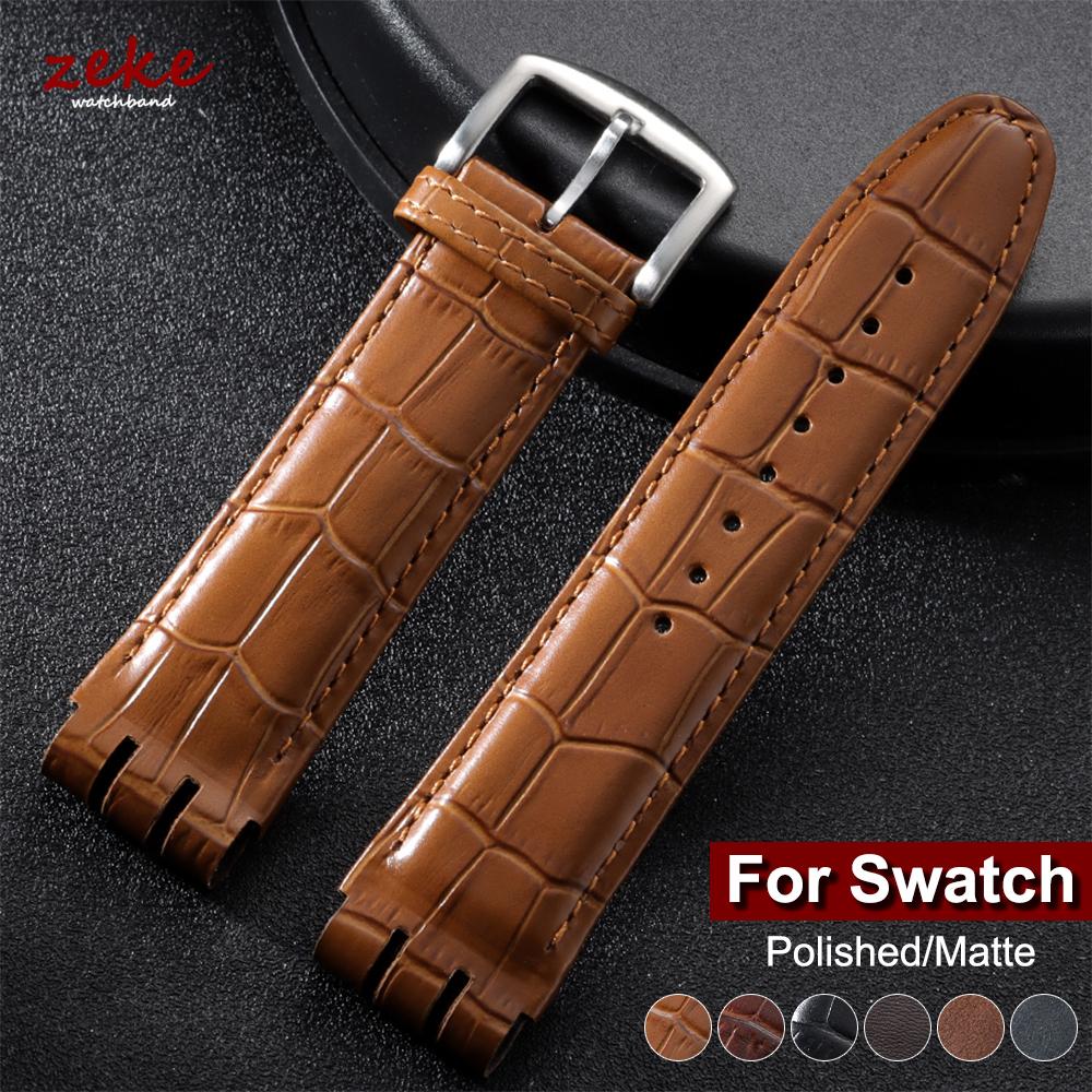 Matte Genuine Cowhide Watch Band for Swatch YOS440 449 401 447 Bamboo Embossed Leather Watch Strap for Men Business Wristband