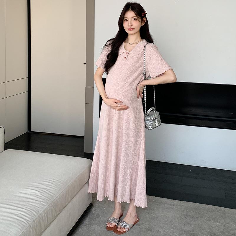 

2026 Summer Sweet Lapel Maternity Dress - Short Sleeve, Slimming, Belly-Concealing Skirt Style 2XL