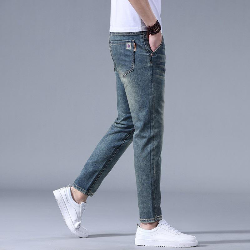 

Spring and Summer Thin Men s Jeans Stretchy Slim and Straight 9-point Pants 28