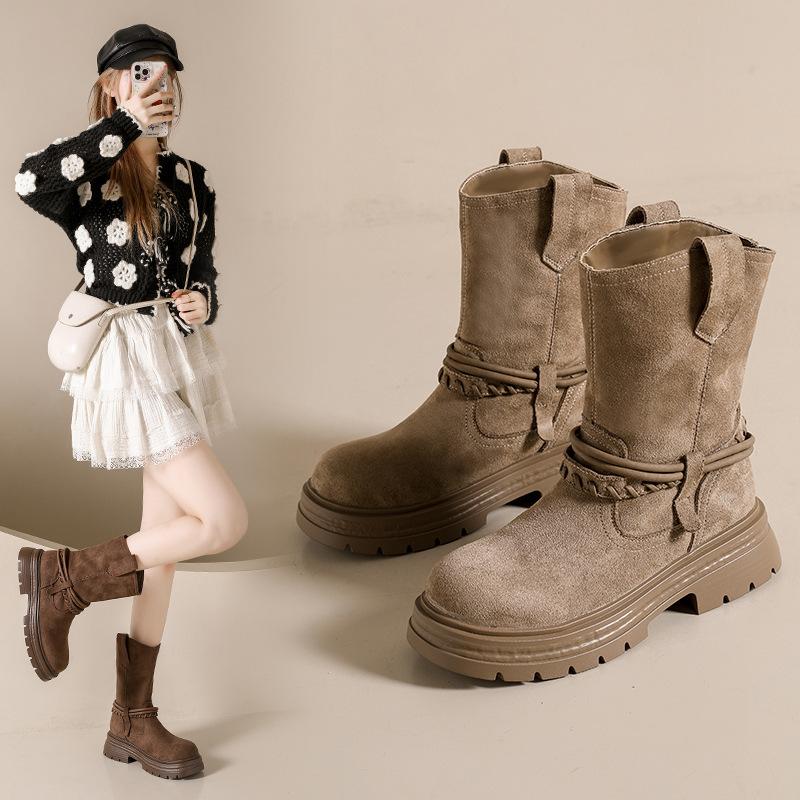 Thick-soled Western Boots Women's 2025 Autumn and Winter New British Martin Boots Thick Heel Short Boots Women's Versatile Casual Single Boots Wo