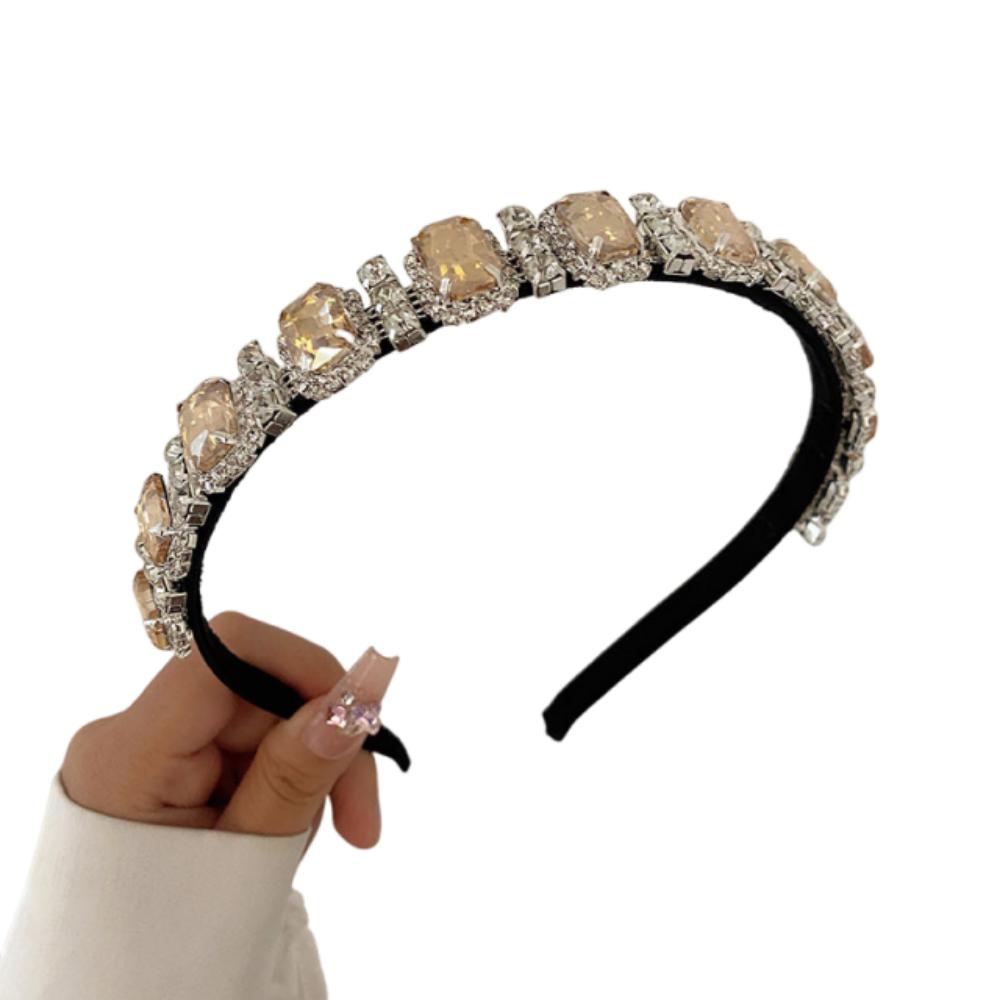 Multicolor Gem Full Rhinestone Headbands Square Rhinestone Shiny Baroque Tiara Luxury Multi-purpose Crystal Hair Hoops