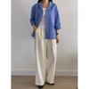 Shop   Women Stylish Collar Neck Loose Fit 7 Sleeve Outer Blouse Blue Cat Wbl   