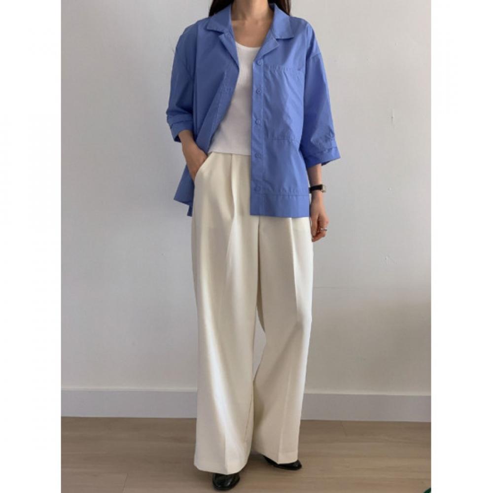 Shop   Women Stylish Collar Neck Loose Fit 7 Sleeve Outer Blouse Blue Cat Wbl   