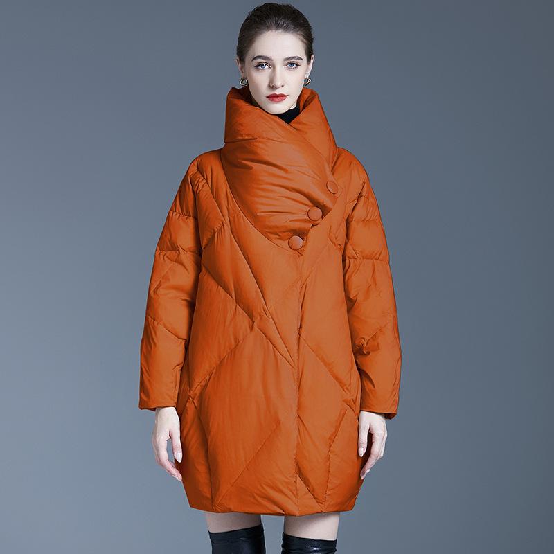 Winter new European and American loose large size thickened warm silhouette down jacket women's medium and long white duck down jacket
