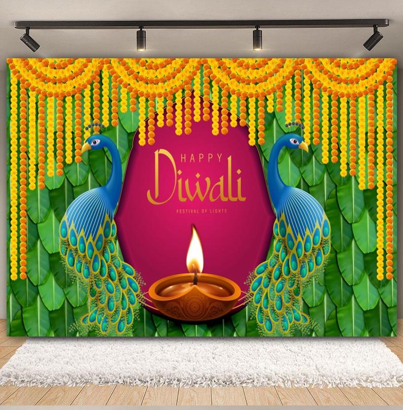 Happy Diwali Photography Backdrop Indian Diwali Tradition Deepavali Candle Marigold Wedding Birthday Background Photo Studio