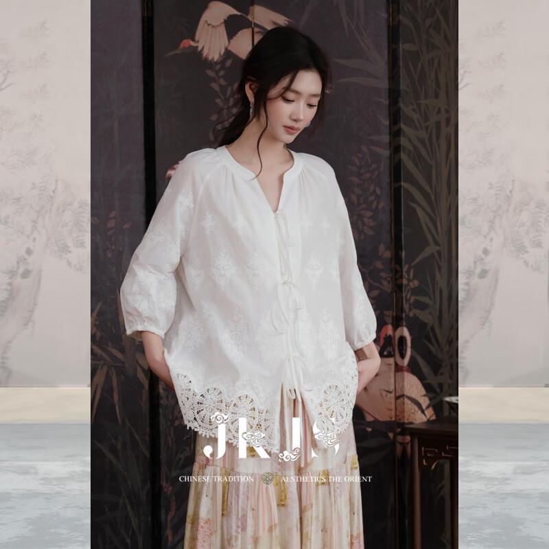 JK&JS New Chinese Style Embroidered Cotton Blouse XL