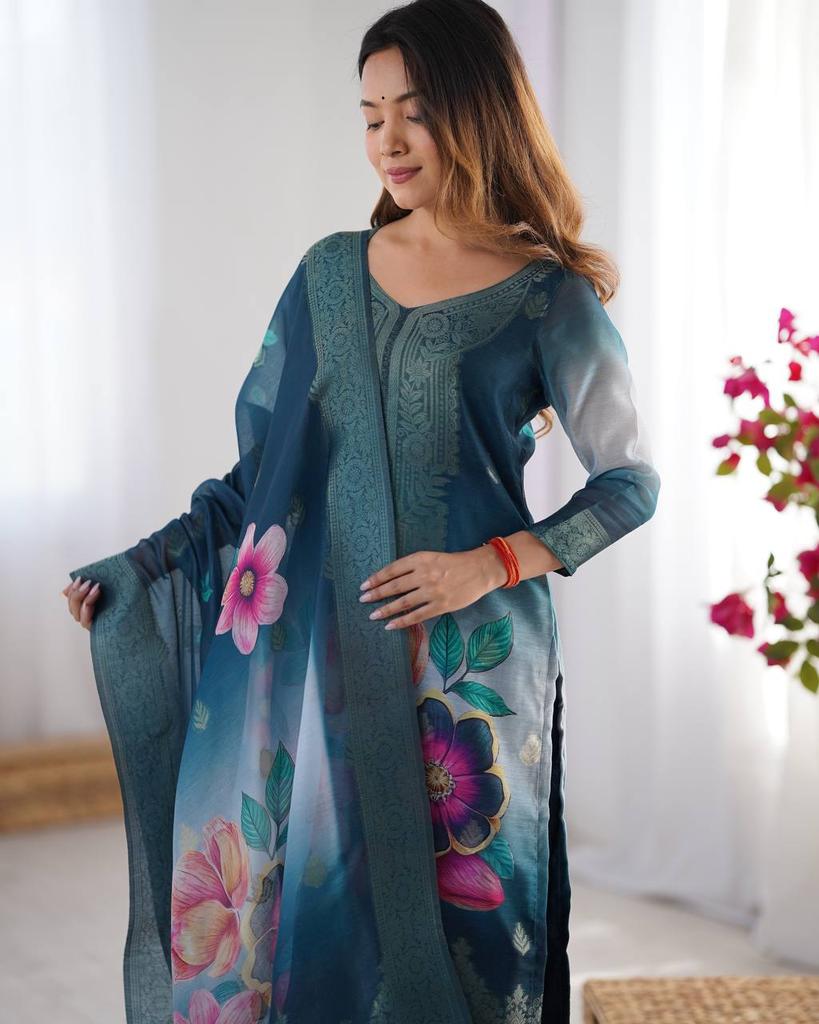 Women Party Wear Designer Kurta Pant Dupatta Set Indian Bollywood Top Tunic Kurti