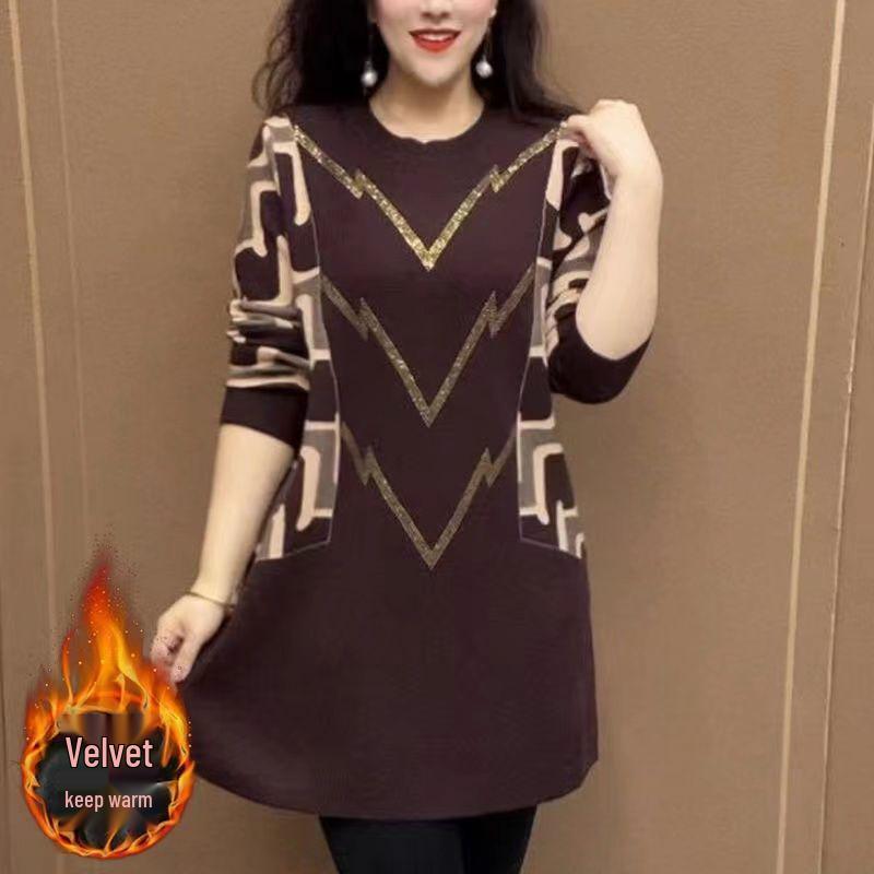

2025 Autumn/Winter Printed Loose Fit Plus Size Base Layer Shirt for Middle-Aged & Elderly Women egw color gift edition