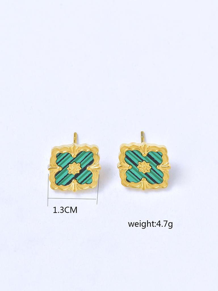 1 piece 18k Gold plated stainless steel lucky clover pendant necklace for women's daily accessories jewellery bracelet earrings