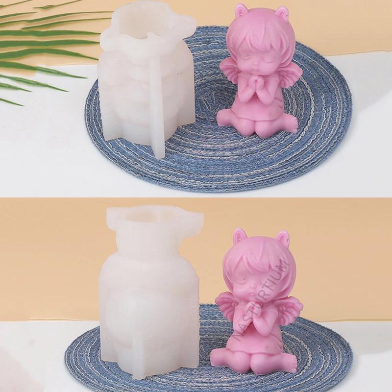 3D Prayer Angel Silicone Candle Mold Cute Sit-down Girl Statue Soapy Plaster Epoxy Making Kit DIY Chocolate Ice Cube Baking Tool