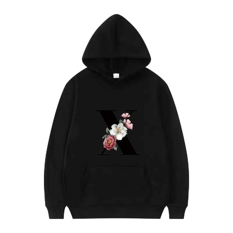Letter Number Print Pattern Woman Fashion Loose Black Autumn Sporty Tops Clothes Pullovers Ladies Cheap Hoodies Men Sweatshirts