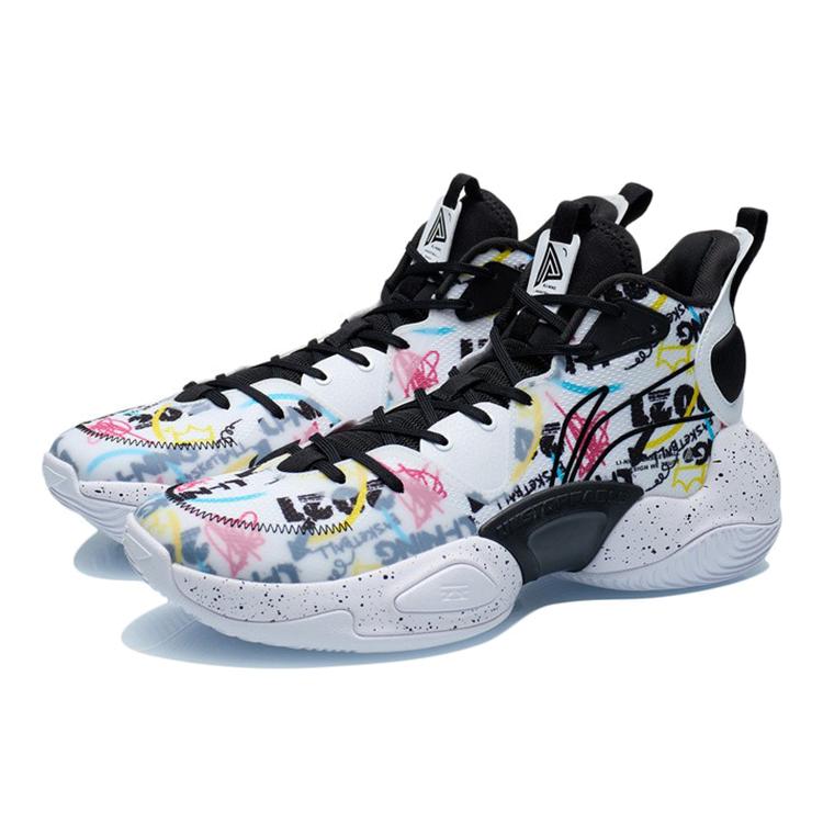 New LiNing Power Cushioning Anti Slip And Wear Resistant Mid Top Performance Basketball Shoes White Black Multicolor ABPR067-4
